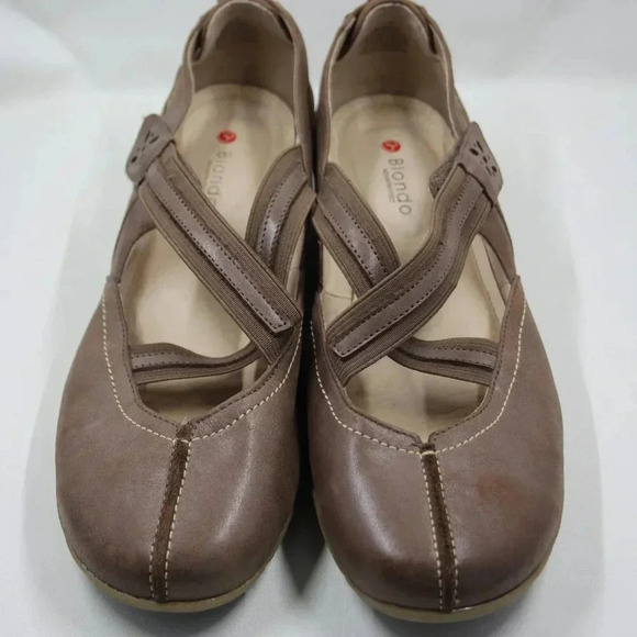 Blondo Small Wedge Leather Upper Ballet Flats w/ 2 Elastic Cross Straps Sze 7.5W - Picture 1 of 15